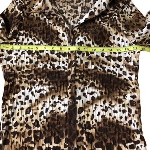 Laura Scott Womens  Leopard Print Collared Button Front Stretch  V Neck XL - Picture 3 of 8
